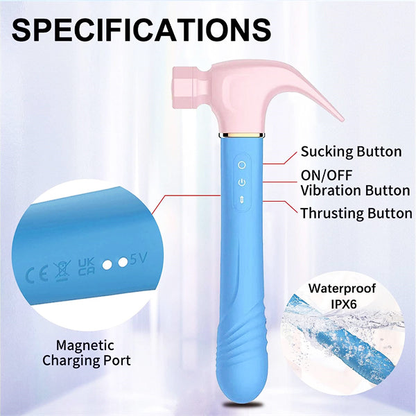 4IN1 Sucking & Thursting & Vibrating & Licking Hammer Vibrator Pink