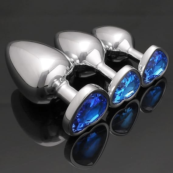 3 Pcs Luxury Jewelry Design Anal Butt Plug (Blue/Heard Shape)