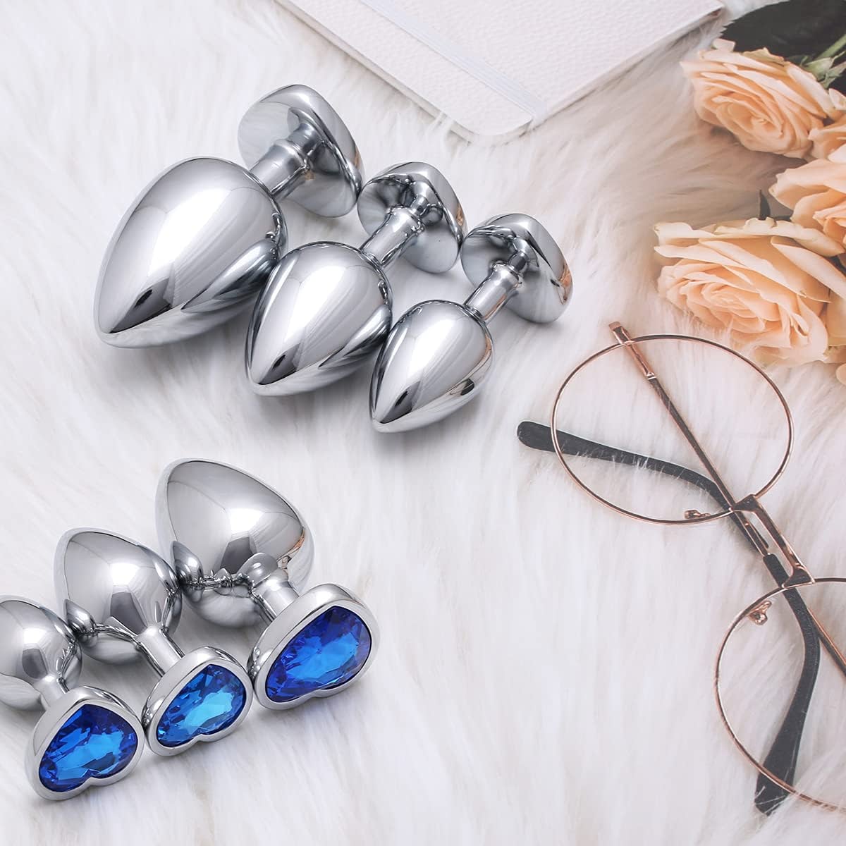 3 Pcs Luxury Jewelry Design Anal Butt Plug (Blue/Heard Shape)