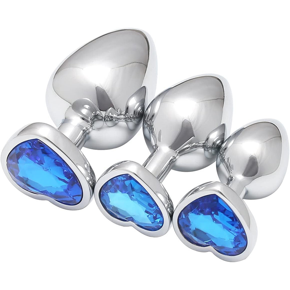 3 Pcs Luxury Jewelry Design Anal Butt Plug (Blue/Heard Shape)