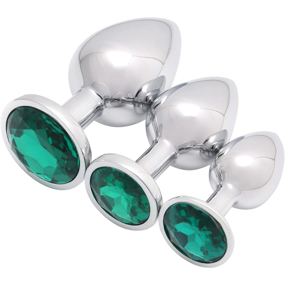 3 Pcs Luxury Jewelry Design Anal Butt Plug (Light Green/Rounded)