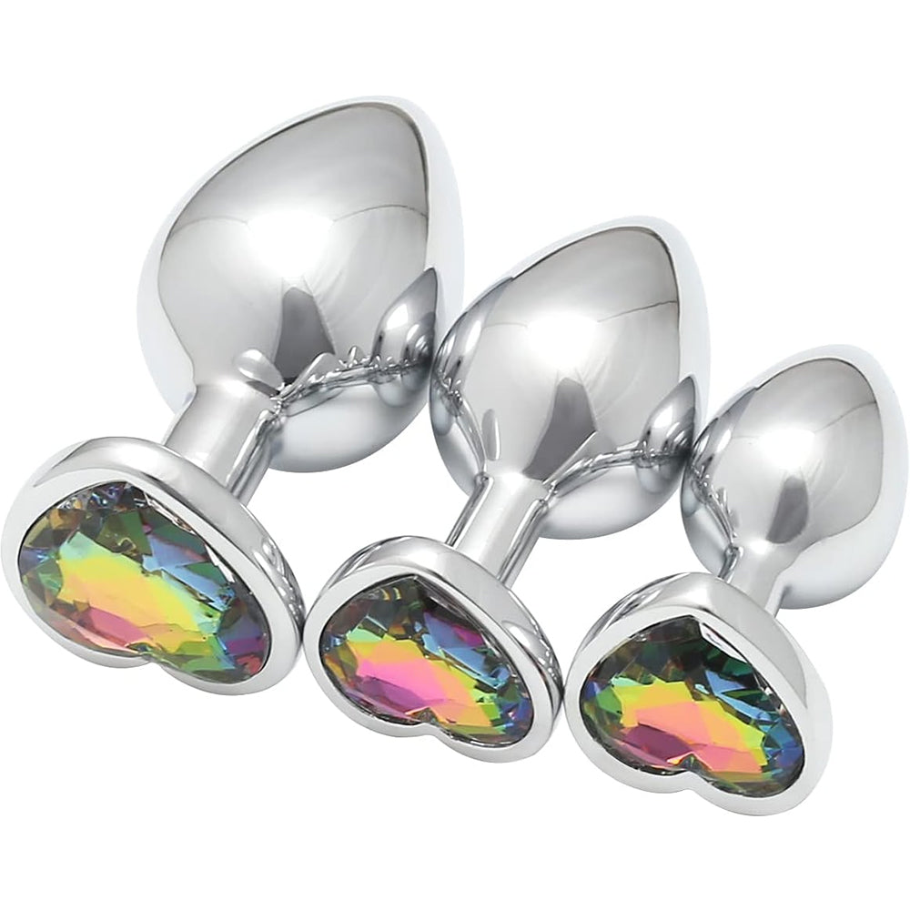 3 Pcs Luxury Jewelry Design Anal Butt Plug (Pink/Heard Shape)