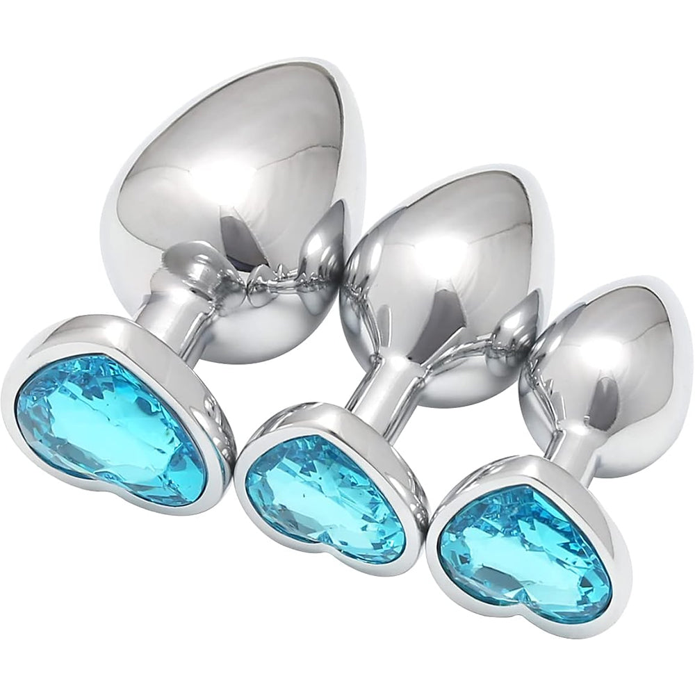 3 Pcs Luxury Jewelry Design Anal Butt Plug (Blue/Heard Shape)