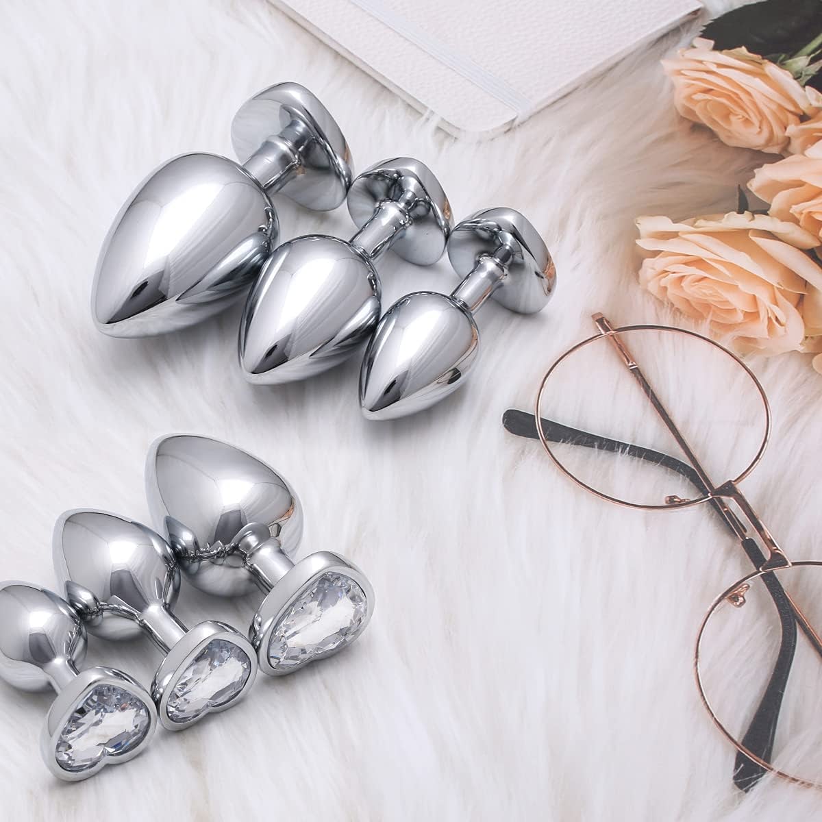 3 Pcs Luxury Jewelry Design Anal Butt Plug (Transparent/Heard Shape)