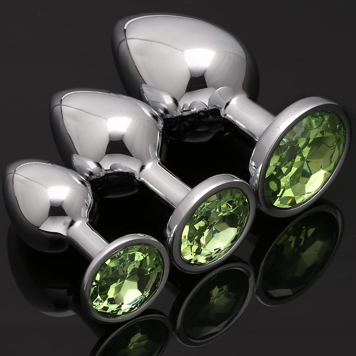 3 Pcs Luxury Jewelry Design Anal Butt Plug (Light Green/Rounded)