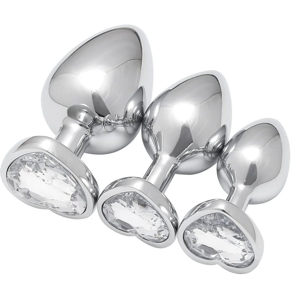 3 Pcs Luxury Jewelry Design Anal Butt Plug (Transparent/Heard Shape)