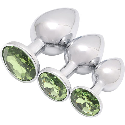 3 Pcs Luxury Jewelry Design Anal Butt Plug (Light Green/Rounded)