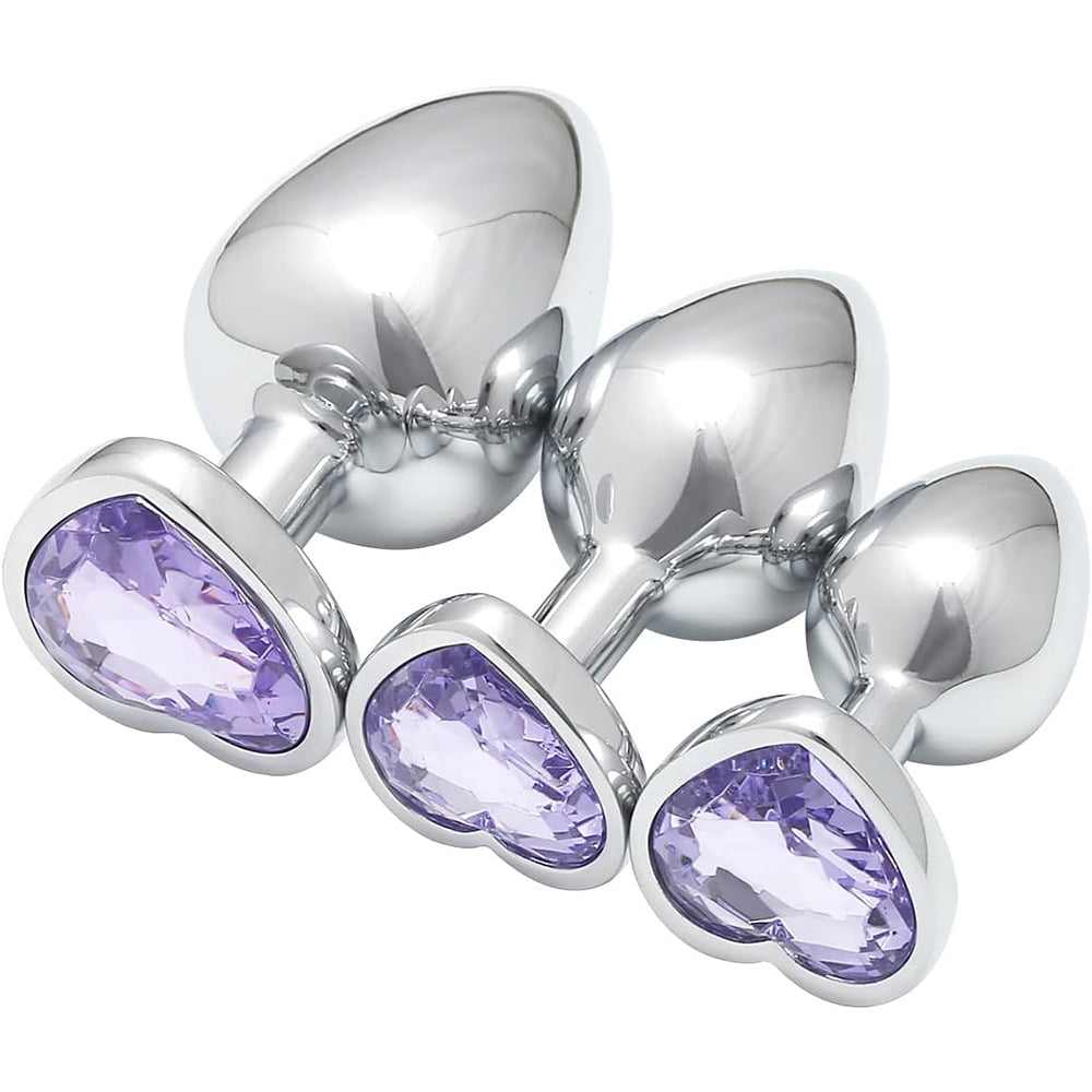 3 Pcs Luxury Jewelry Design Anal Butt Plug (Blue/Heard Shape)