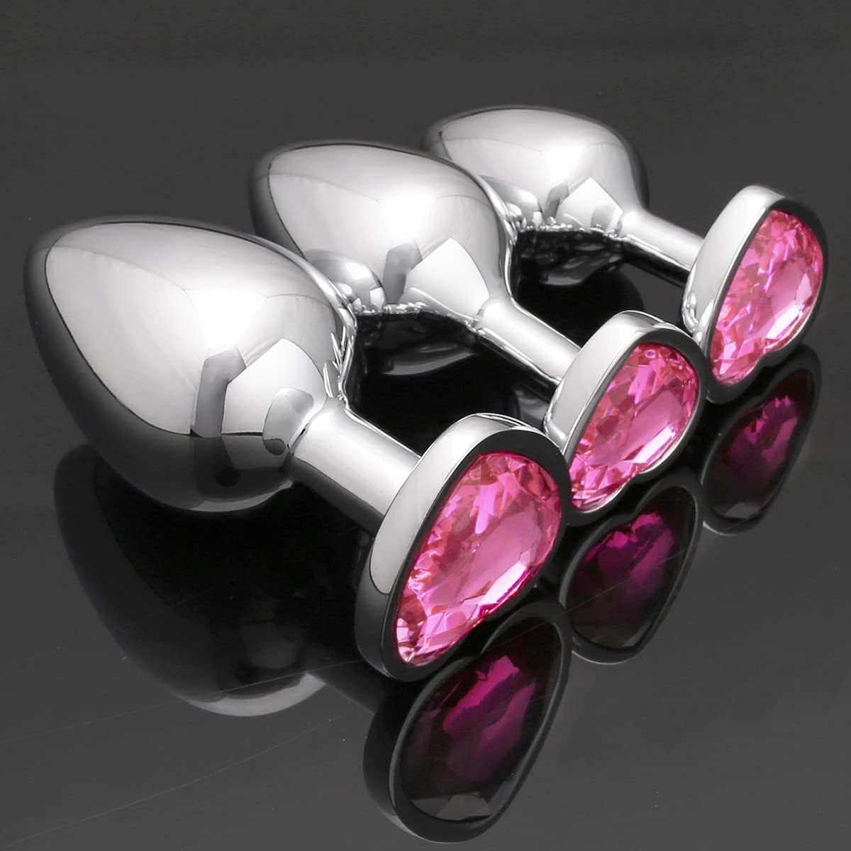 3 Pcs Luxury Jewelry Design Anal Butt Plug (Pink/Heard Shape)