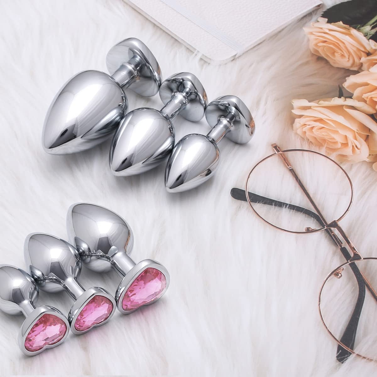 3 Pcs Luxury Jewelry Design Anal Butt Plug (Pink/Heard Shape)