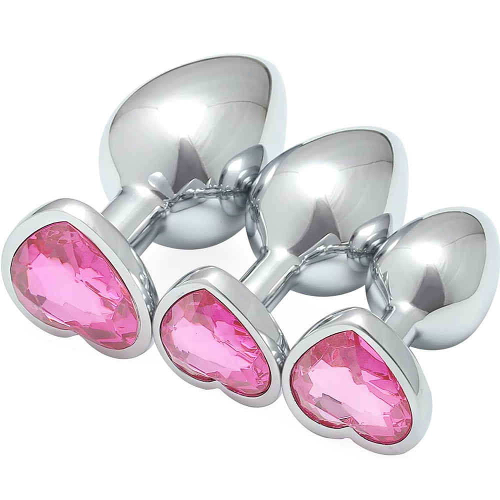 3 Pcs Luxury Jewelry Design Anal Butt Plug (Transparent/Heard Shape)