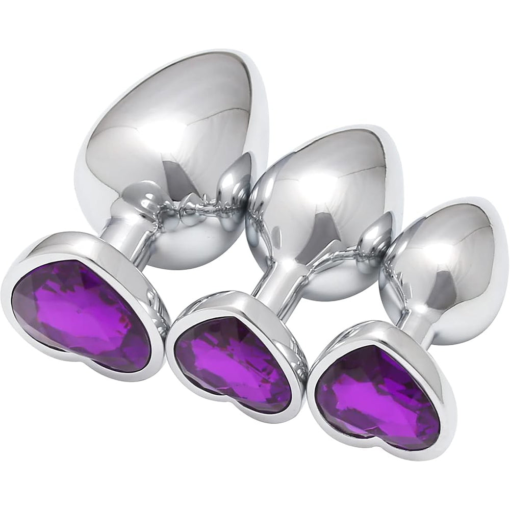 3 Pcs Luxury Jewelry Design Anal Butt Plug (Transparent/Heard Shape)