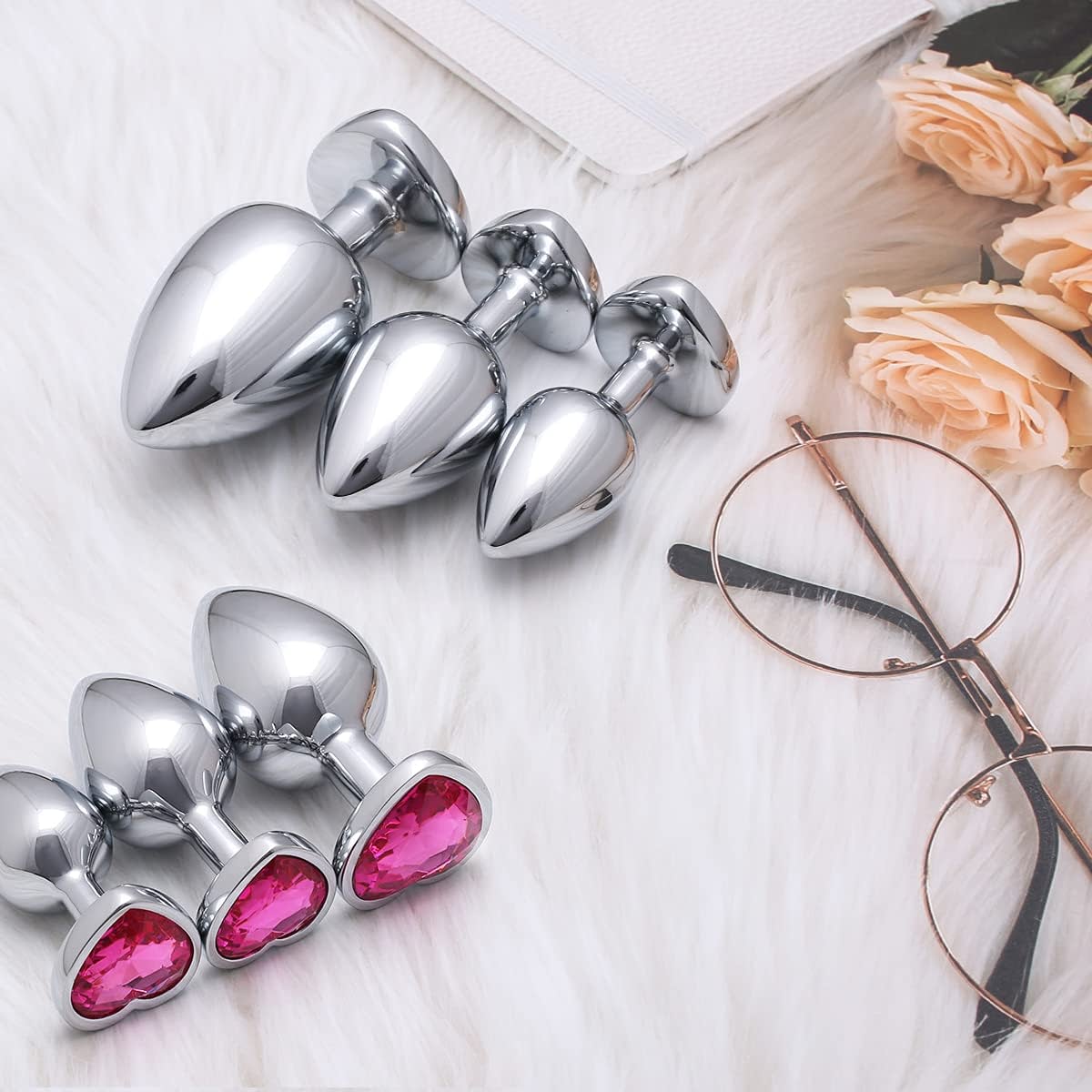 3 Pcs Luxury Jewelry Design Anal Butt Plug (Rosy/Heard Shape)