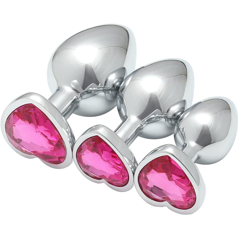 3 Pcs Luxury Jewelry Design Anal Butt Plug (Rosy/Heard Shape)