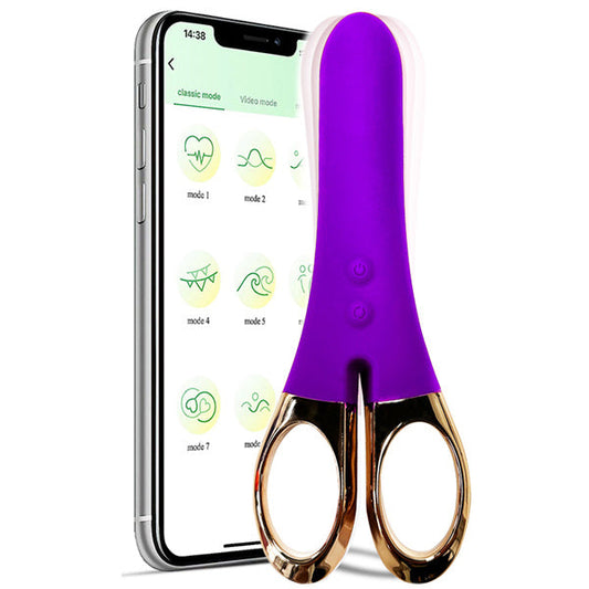 APP Controlled Vibrating Scissors Vibrator Purple