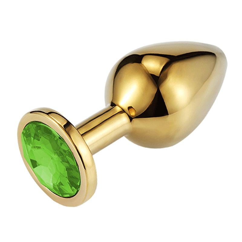 Jeweled Golden Butt Plug_Dark Green Stone